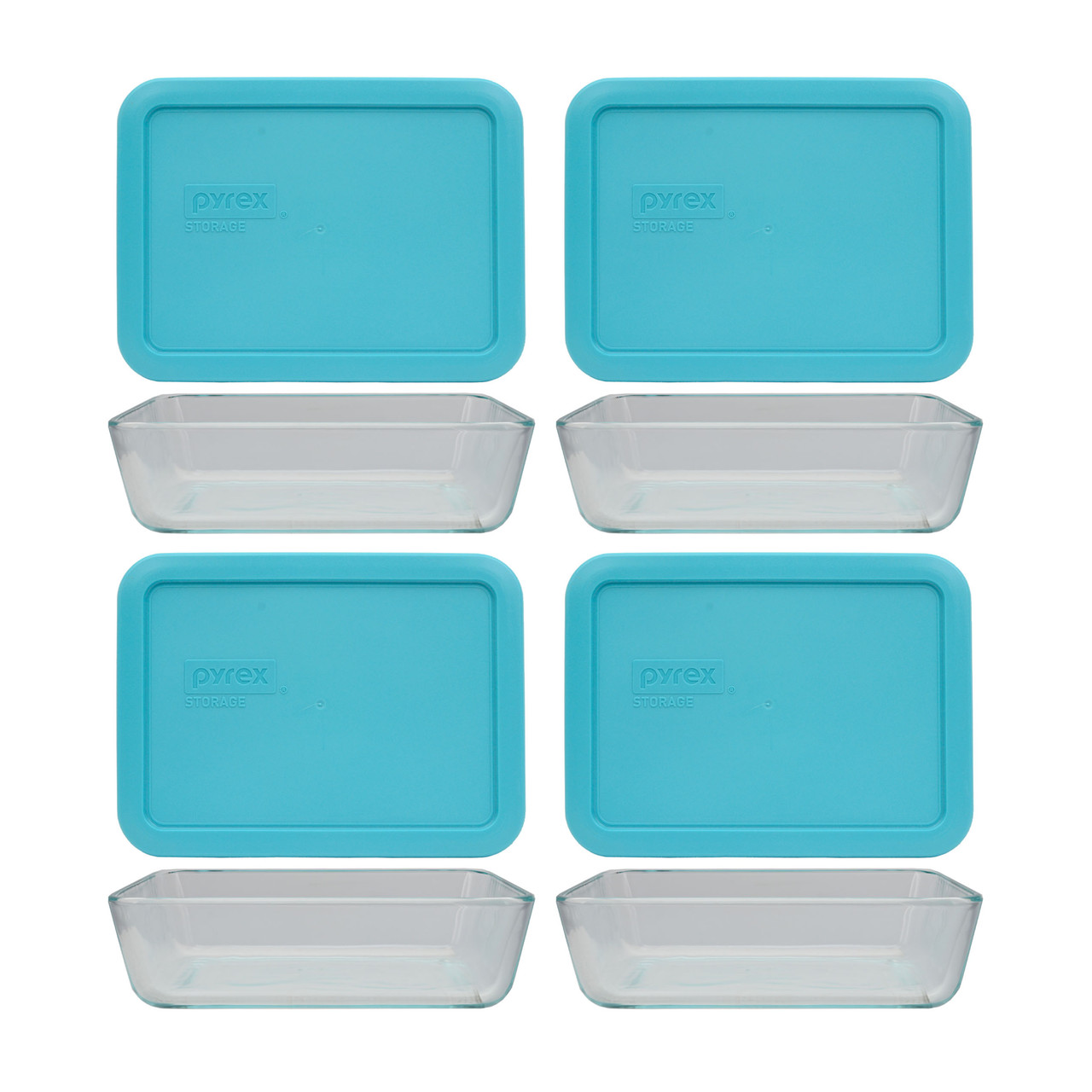 Pyrex 7210 3-Cup Rectangle Glass Food Storage Dish w/ 7210-PC 3-Cup Surf  Blue Lid Cover (4-Pack)