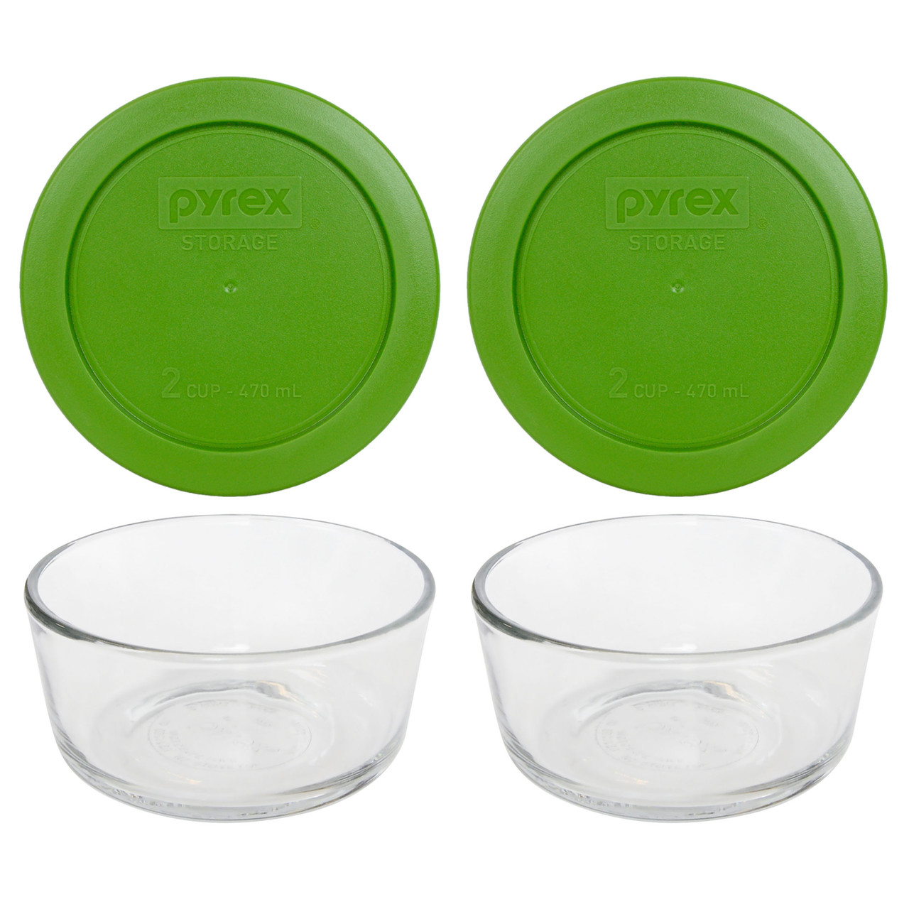 Pyrex Simply Store 7200 2-Cup Glass Storage Bowl w/ 7200-PC 2-Cup White Lid Cover (6-pack)