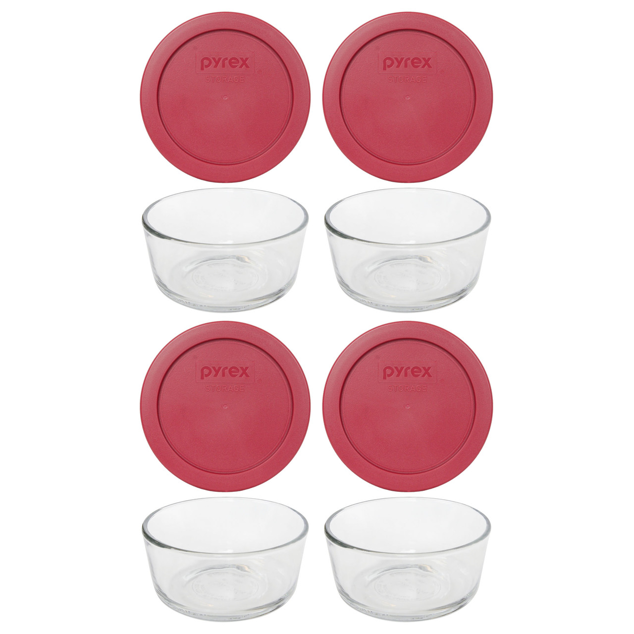 Pyrex Simply Store 7200 2-Cup Glass Storage Bowl and 7200-PC 2-Cup Berry Red Lid Cover (2-Pack)