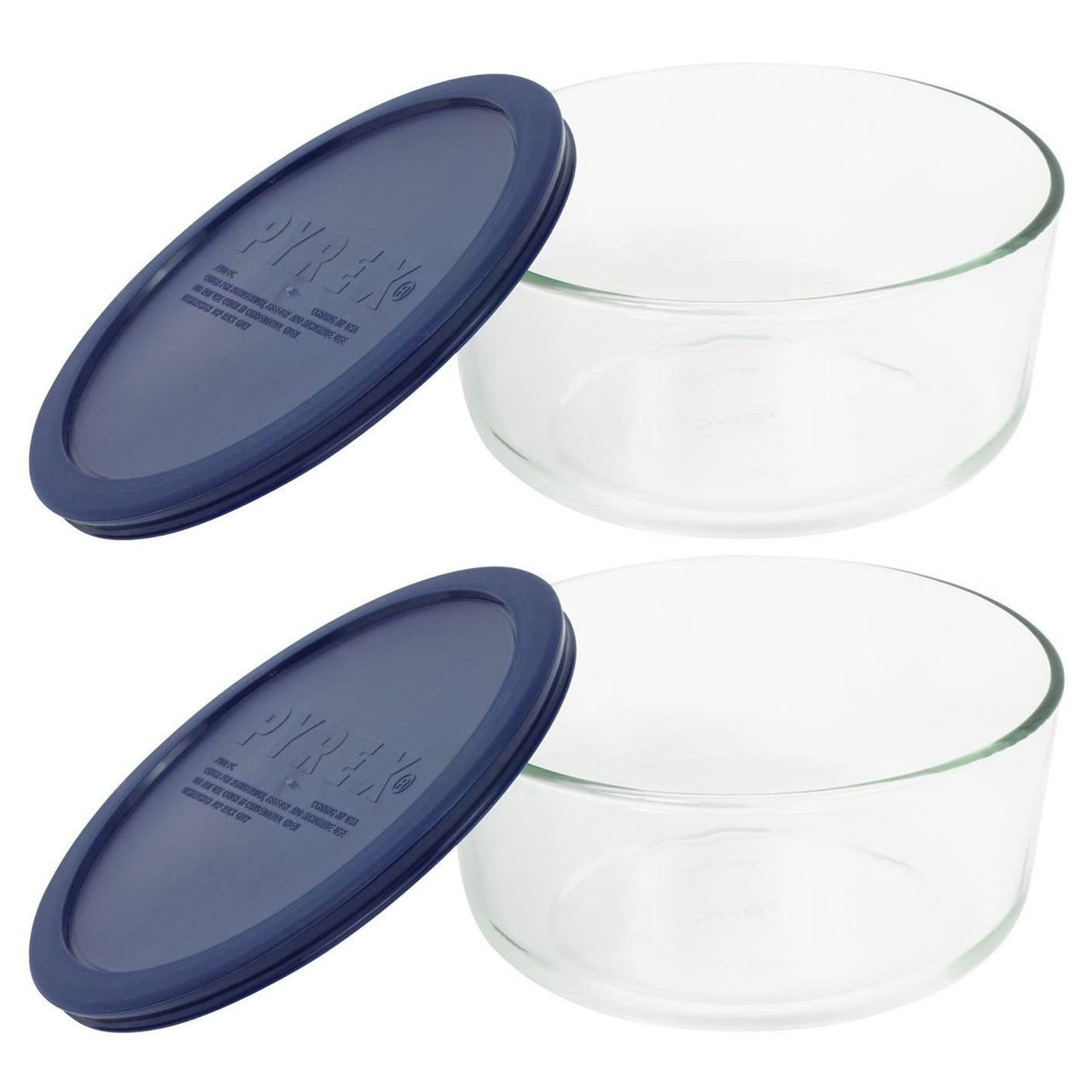 Pyrex (2) 7201 4-Cup Glass Bowls & (2) 7201-PC White Lids 