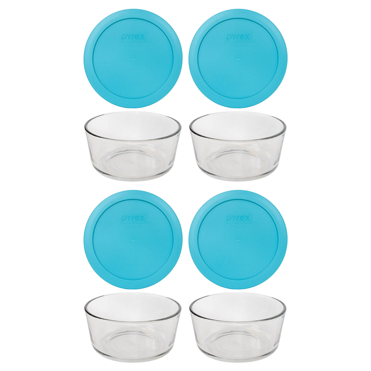 Pyrex 4 Cup-950 mL Glass Round Storage Container with Blue Lid 7201