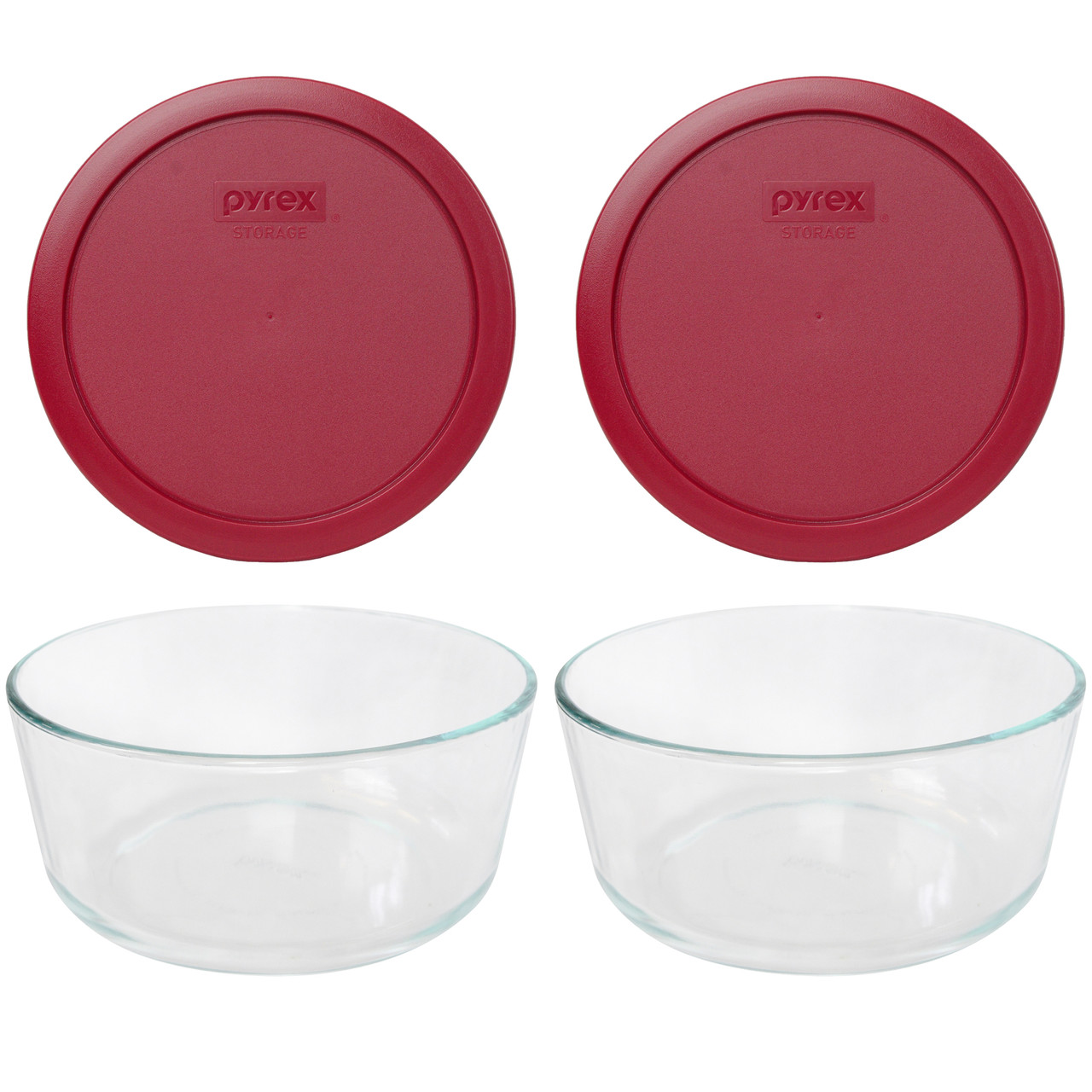 Pyrex 7203 Round Glass Food Storage Bowl w/ 7402-PC Red Plastic Lid Cover