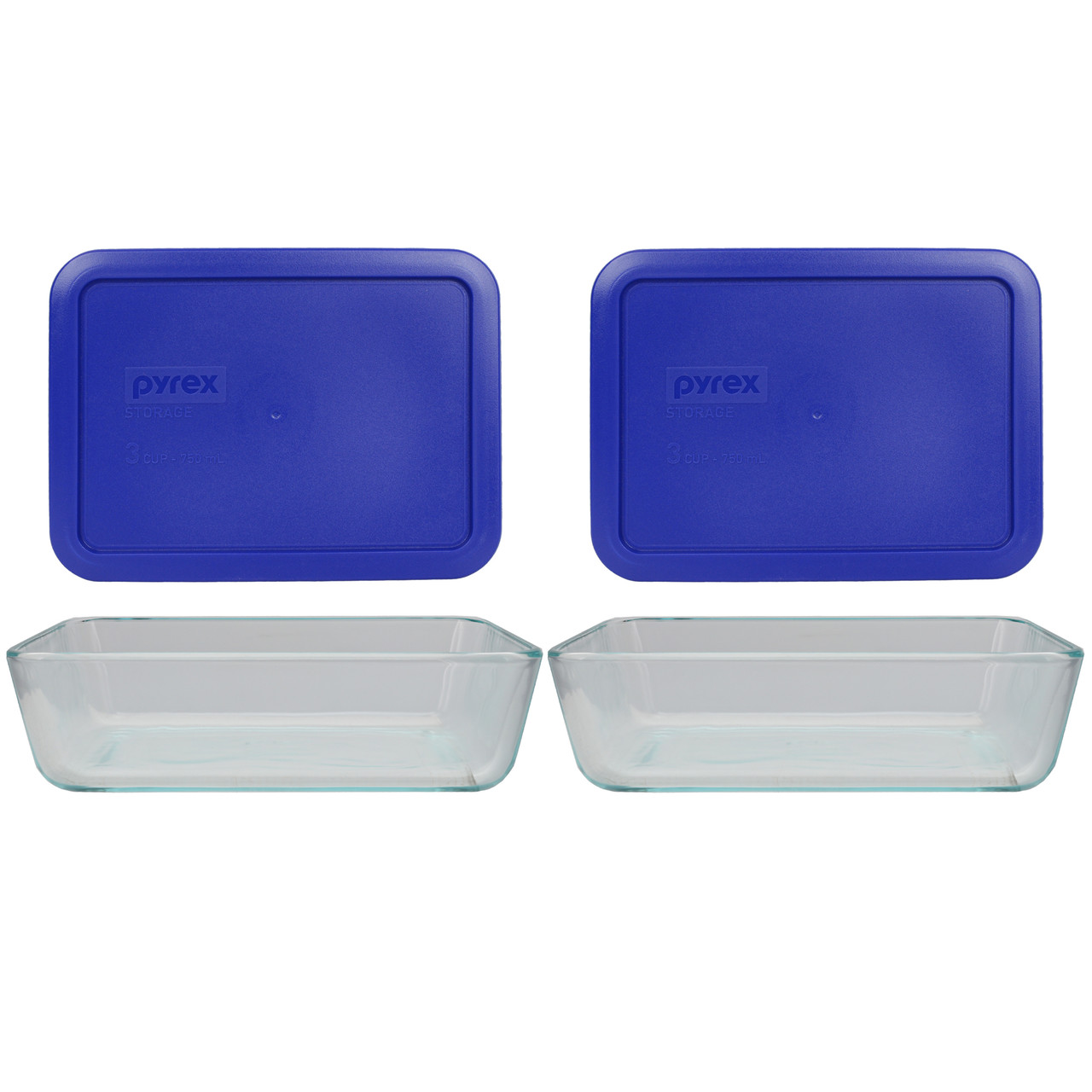 Pyrex 7210 3-Cup Rectangle Glass Food Storage Dish and 7210-PC Cadet Blue Lid Cover (2-Pack)