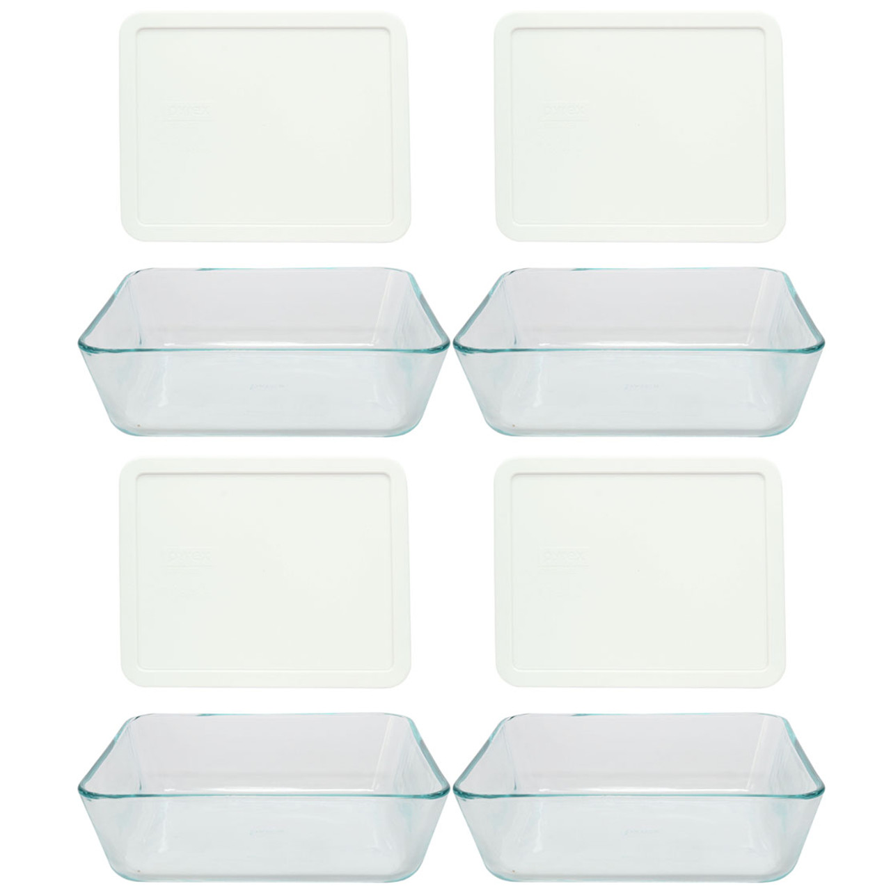 Pyrex 7212 11-Cup Glass Food Storage Dish with 7212-PC White Plastic Lid  Cover (4-Pack) 
