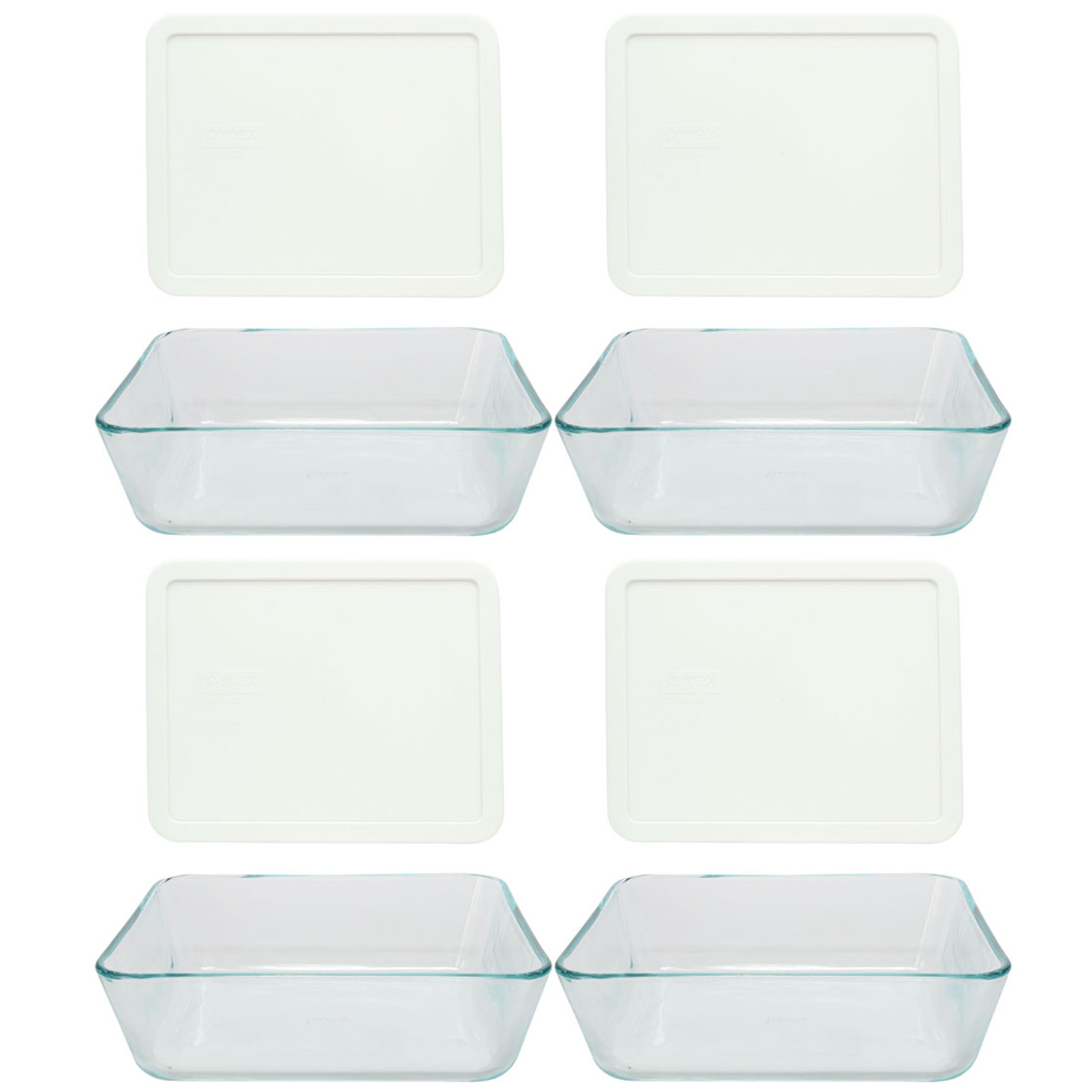 Pyrex 7212 11-Cup Rectangle Glass Food Storage Dish w/ 7212-PC White Lid  Cover (4-Pack)