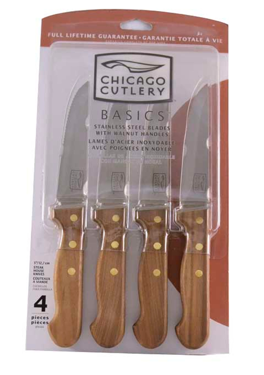 Chicago Cutlery 4-Piece Walnut Tradition Wooden Handle Steak Knife Set (3-pack)