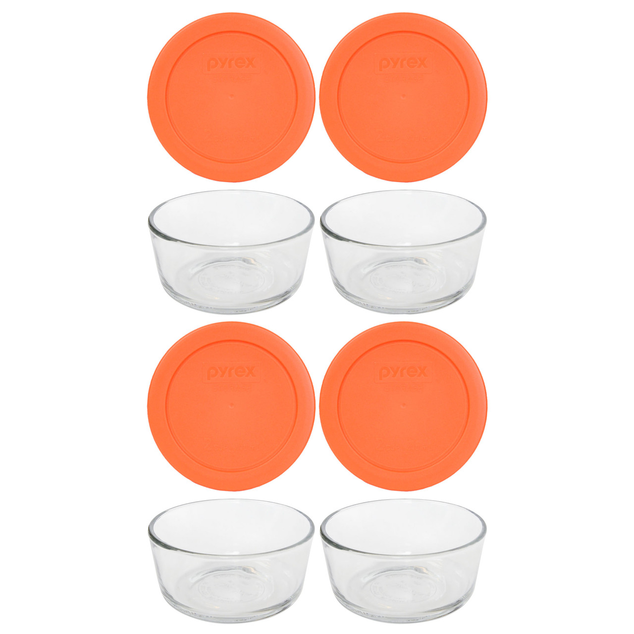 Pyrex Simply Store 7200 2-Cup Glass Food Storage Bowl with 7200-PC Orange Plastic Lid (4-Pack)