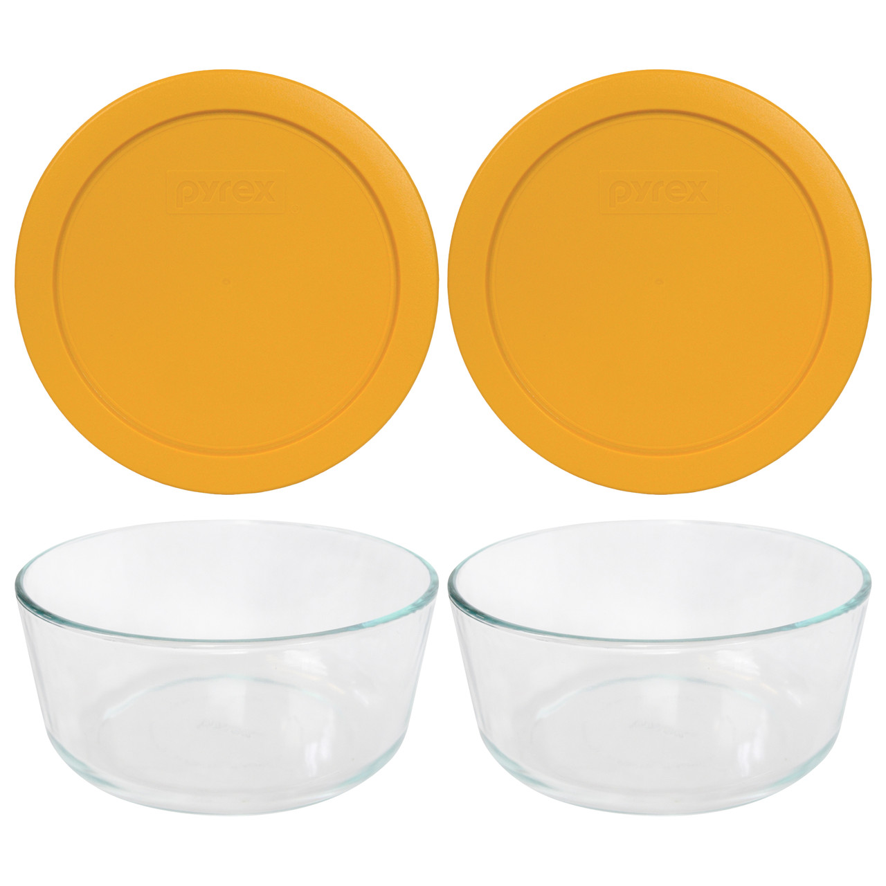 Pyrex 7203 7-Cup Round Glass Food Storage Bowl w/ 7402-PC 7-Cup Light Green Plastic Lid Cover