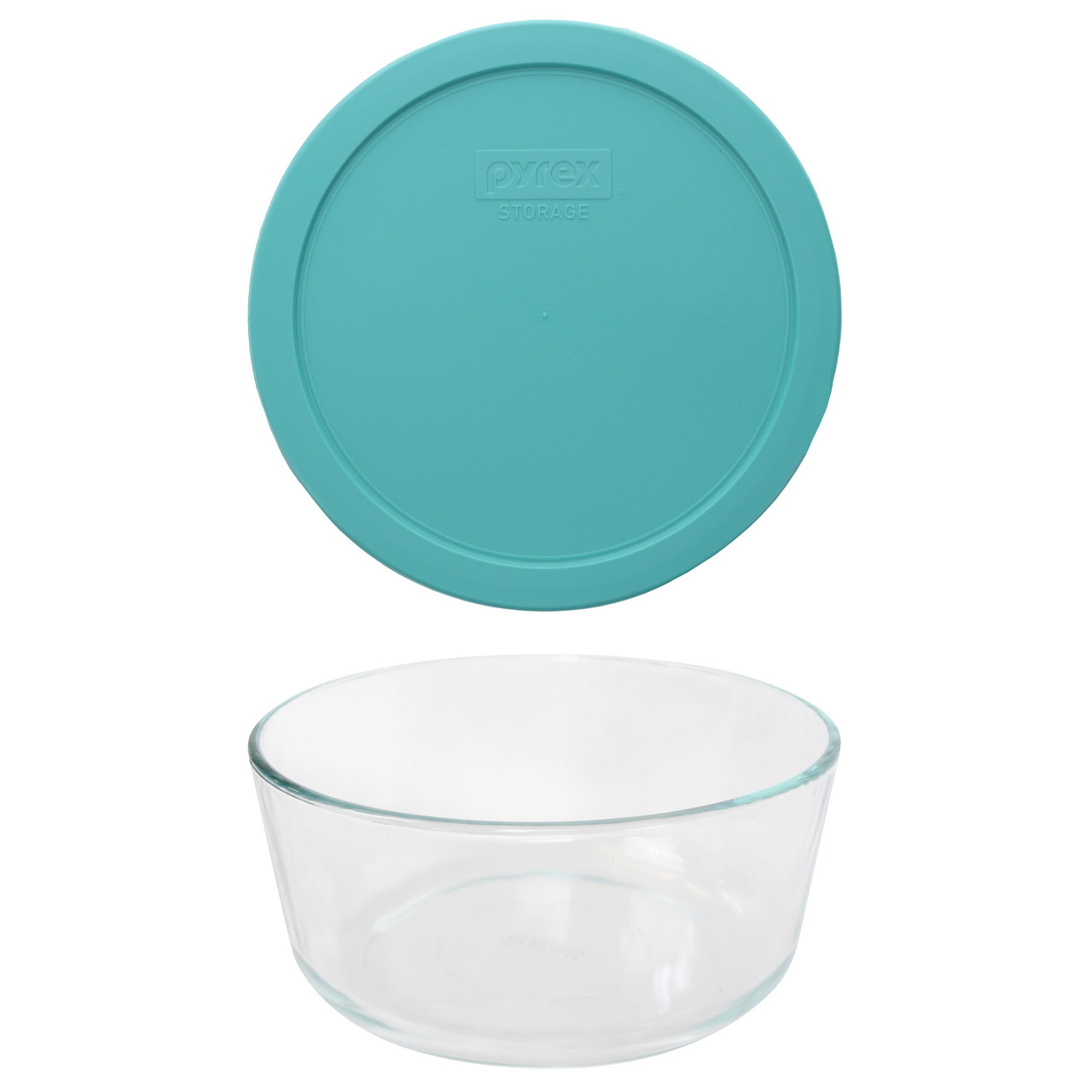 Pyrex Storage 4 Cup Round Dish, Clear with Turquoise Plastic Lids