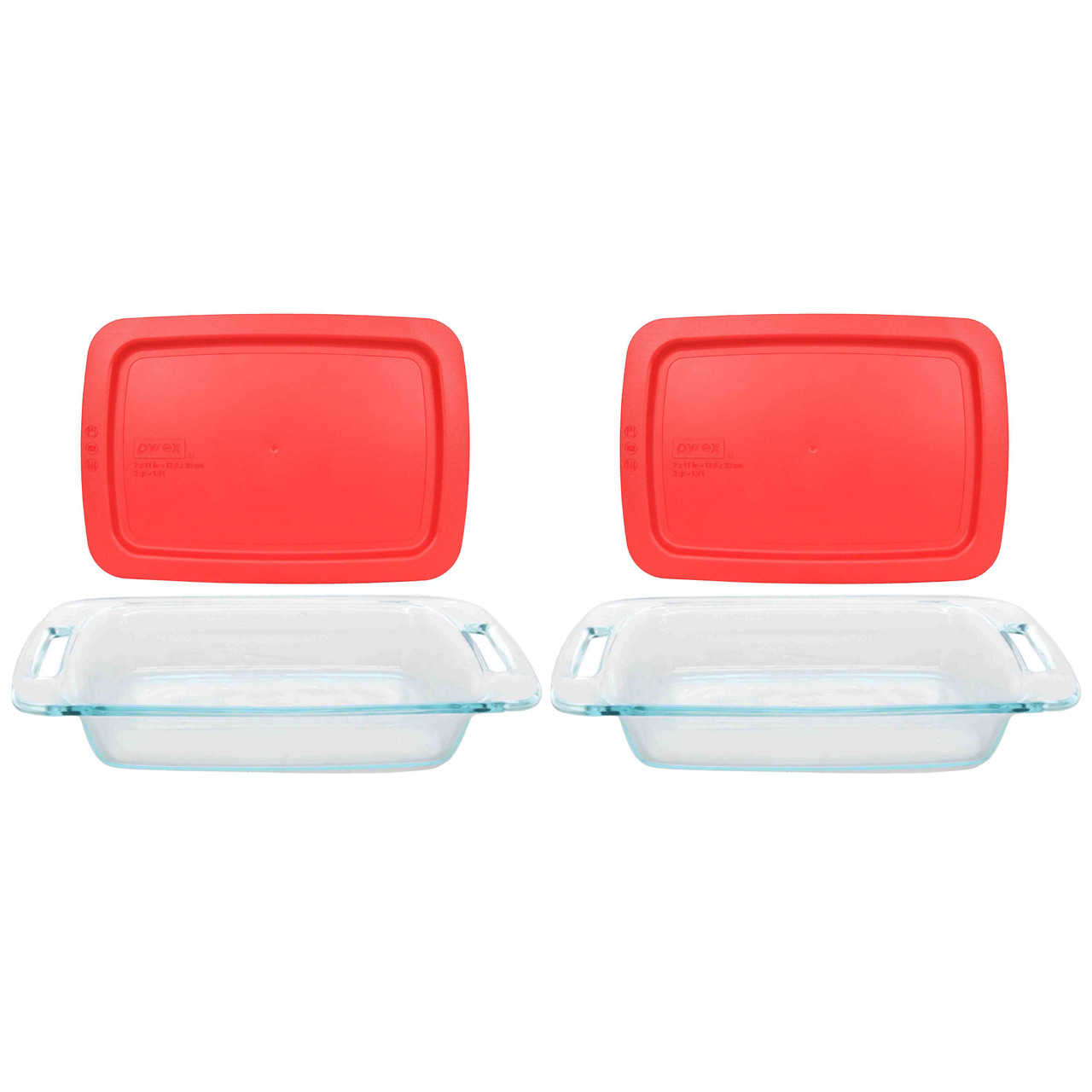 Pyrex Easy Grab 4-piece Rectangular Glass Bakeware Set with Red