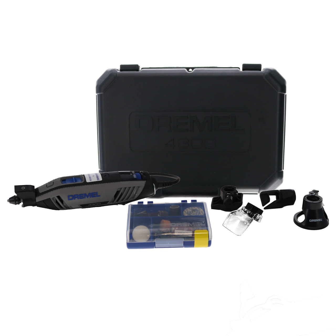 Dremel 4300 Series 1.8 Amp Variable Speed Corded Rotary Tool Kit w/ Mounted  Light, 40 Accessories, 5 Attachments, Carrying Case 4300-5/40 - The Home  Depot