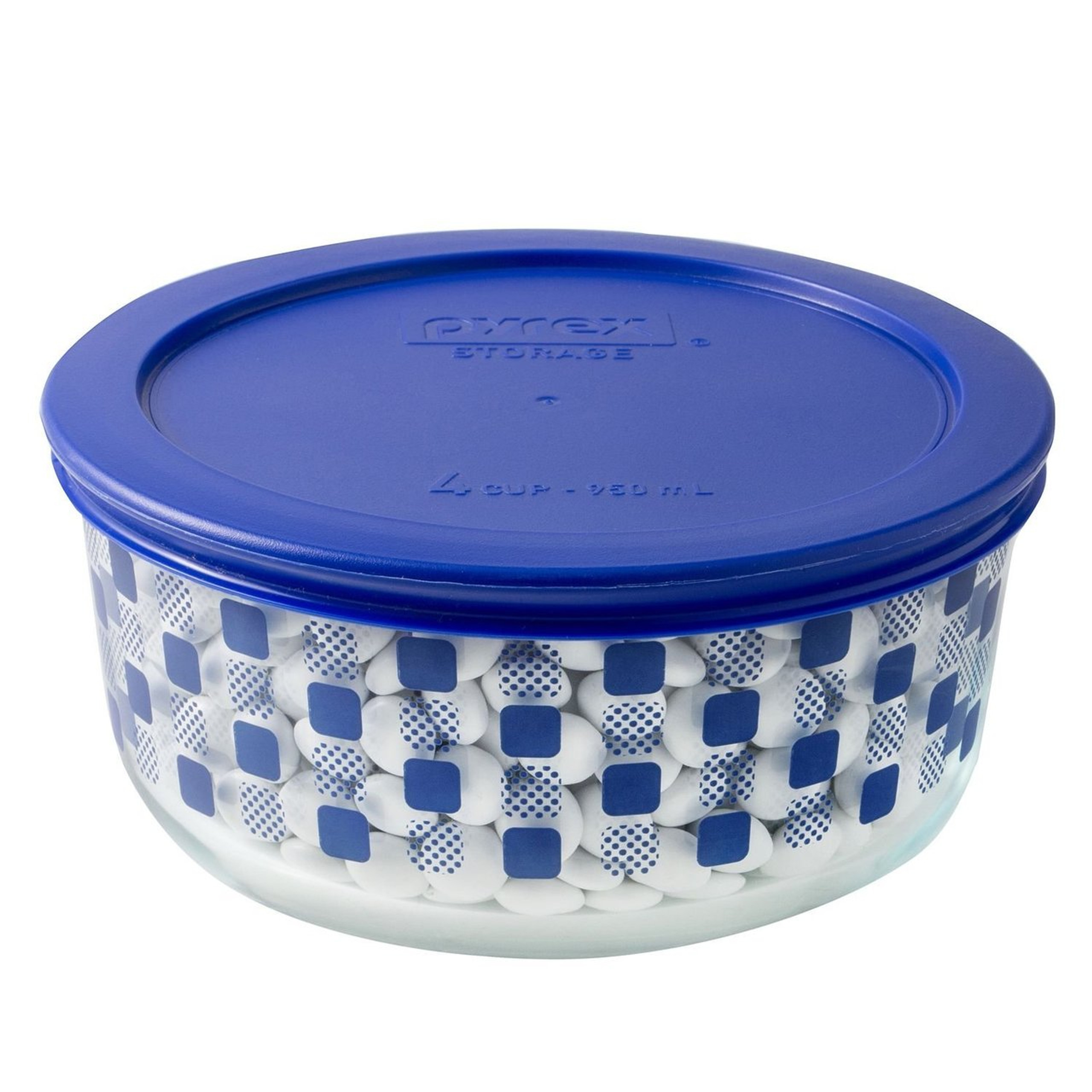 Pyrex 4Cup Blue Square Dot Glass Bowl & Lid Set Helton Tool & Home