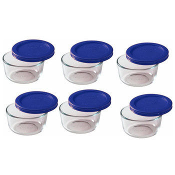 Pyrex (6) 7202 1 Cup Glass Dish & (6) 7202-PC 1 Cup Cadet Blue Replacement Lid Covers