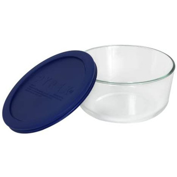 Pyrex 7201 Round 4-Cup Glass Food Storage Bowl w/ 7201-PC 4-Cup Dark Blue Lid Cover