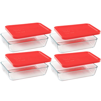 Pyrex 7210 3-Cup Rectangle Glass Food Storage Dishes w/ 7210-PC 3-Cup Red Lid Covers (4-Pack) Pyrex 7210 3-Cup Rectangle Glass Food Storage Dishes w/ 7210-PC 3-Cup Red Lid Covers (4-Pack)