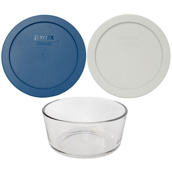 Pyrex Simply Store 7201 4-Cup Glass Storage Bowl w/ (1) 7201-PC Blue Spruce & (1) Sleek Silver 4-Cup Lid Cover Pyrex Simply Store 7201 4-Cup Glass Storage Bowl w/ (1) 7201-PC Blue Spruce & (1) Sleek Silver 4-Cup Lid Cover
