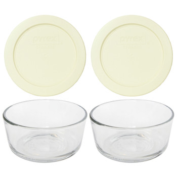 Pyrex Simply Store 7200 2-Cup Glass Storage Bowl and 7200-PC 2-Cup Sour Cream Lid Cover (2-Pack)