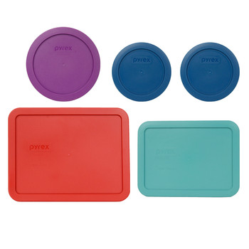 Pyrex (2) 7200-PC Blue Spruce, (1) 7201-PC Thistle Purple, (1) 7210-PC Turquoise, & (1) 7211-PC Poppy Red Food Storage Replacement Lids