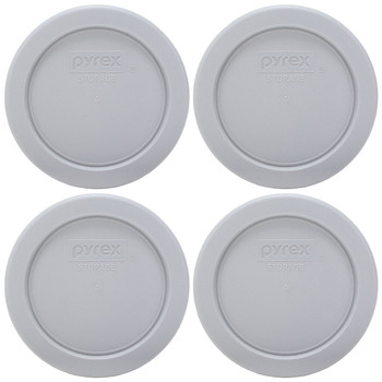 Pyrex 7202-PC Jet Grey Round Plastic Food Storage Replacement Lid Cover (4-Pack)