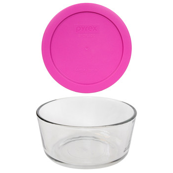 Pyrex (1) 7201 4-Cup Glass Bowl & (1) 7201-PC Berry Pink Lid