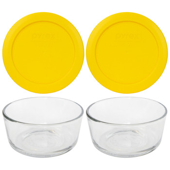 Pyrex Simply Store 7200 2-Cup Glass Storage Bowl w/ 7200-PC 2-Cup Meyer Lemon Yellow Lid (2-Pack)
