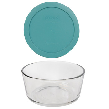 Pyrex (1) 7201 4-Cup Glass Bowl & (1) 7201-PC Turquoise Lid