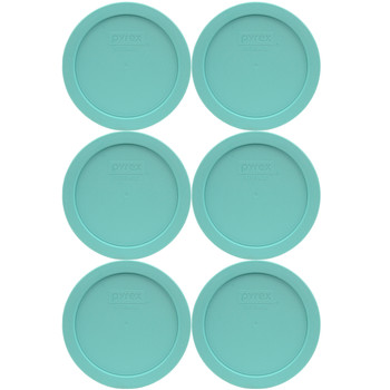 Pyrex 7201-PC Sun Bleached Turquoise Round Plastic Food Storage Replacement Lid Cover (6-Pack)