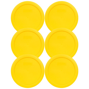 Pyrex 7201-PC Meyer Lemon Yellow Round Plastic Food Storage Replacement Lid Cover (6-Pack)