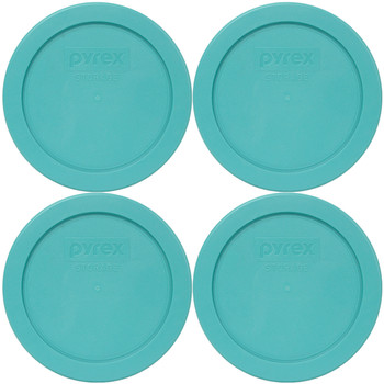 Pyrex 7200-PC Turquoise Round Plastic Food Storage Replacement Lid Cover (4-Pack)