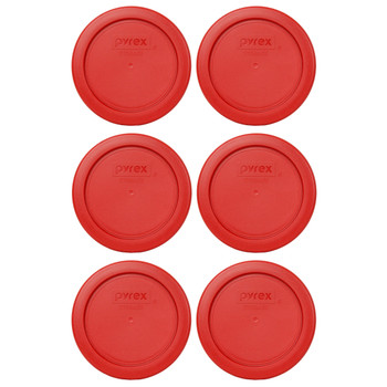 Pyrex 7202-PC Poppy Red Round Plastic Food Storage Replacement Lid Cover (6-Pack)
