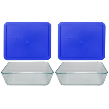 Pyrex 7212 11-Cup Glass Food Storage Dish and 7212-PC Cadet Blue Lid Cover (2-Pack)