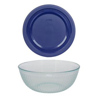 Pyrex (1) 7404 4.5qt Sculpted Glass Mixing Bowl & (1) 7404-PC 4.5qt Blue Lid Made In USA