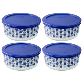 Pyrex 4-Cup Cadet Blue Small Square Dots with Lid - 4-Pack
