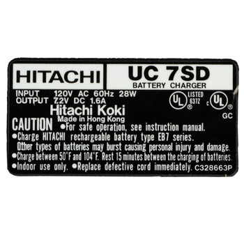 Hitachi UC7SD 7.2V NiCd Battery Charger for EB714S Battery (Sold Separately)