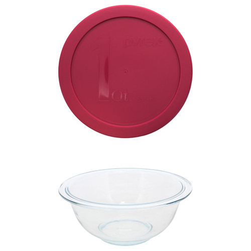 Pyrex (1) 322 1qt Glass Mixing Bowl and (1) 322-PC 1qt Sangria Mixing Bowl Lid