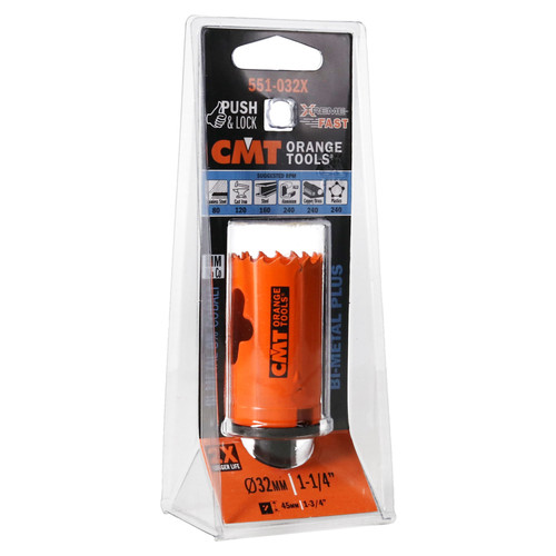 CMT 551-032X BI-METAL PLUS Hole Saw D=1-1/4in (32mm) for Pilot Drills