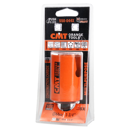 CMT 550-044X Multi-Purpose TCT Hole Saw D=1-3/4in (44mm) for Drills