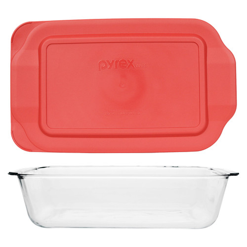 Pyrex 232-D 3Qt Deep Glass Baking Dish & 232-PC Red Lid