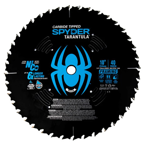 Spyder 13056 10-Inch 40-Tooth Framing Saw Blade with ATB Grind for 10-inch Table Saws with 5/8-Inch Arbor