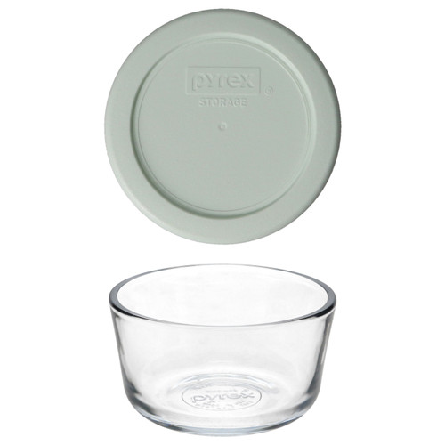 Pyrex 7202 1-Cup Glass Bowl & 7202-PC White Mint Lid - Made in USA