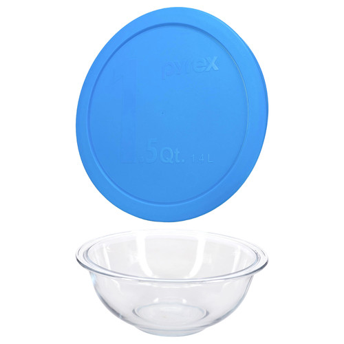 Pyrex 323 & 323-PC 1.5 Qt Glass Mixing Bowl with Marine Blue Lid