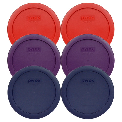 Pyrex 7201-PC (2) Red (2) Purple (4) Blue Storage Lids - 6 Lids