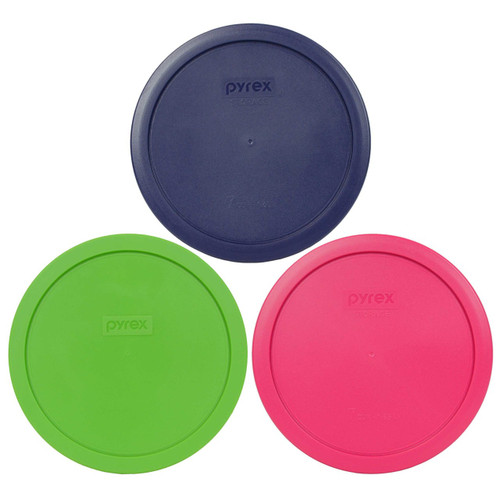 Pyrex 7402-PC 6/7 Cup (1) Blue (1) Green and (1) Fuchsia Pink Round Plastic Replacement Lids - 3 Pack