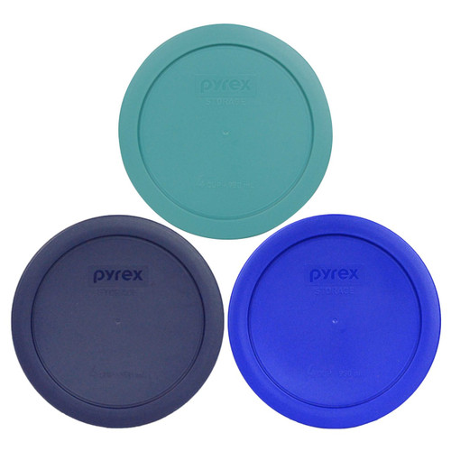 Pyrex 7201-PC 4 Cup (1) Turquoise, (1) Cobalt Blue and (1) Blue Round Plastic Replacement Lid