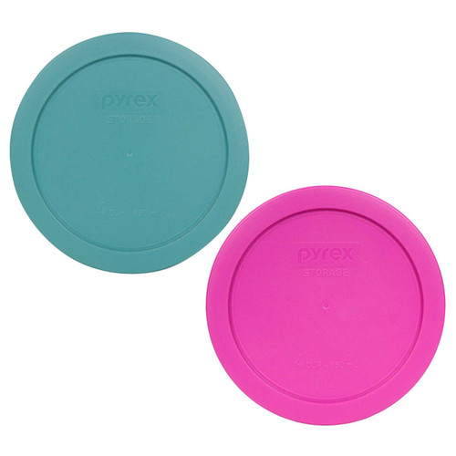 Pyrex 7201-PC 4 Cup (1) Turquoise and (1) Pink Round BPA-Free Plastic Replacement Lid
