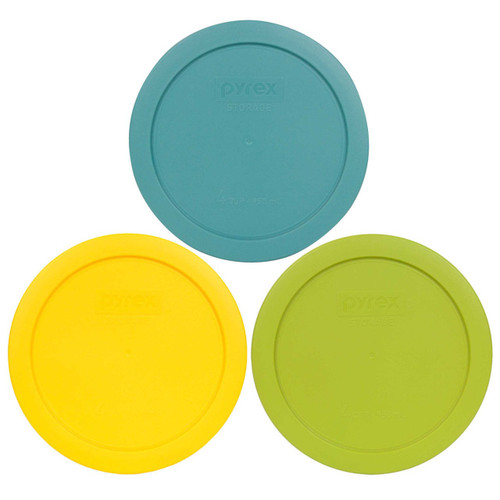 Pyrex 7201-PC 4 Cup (1) Turquoise, (1) Edamame Green and (1) Yellow Round Plastic Lid