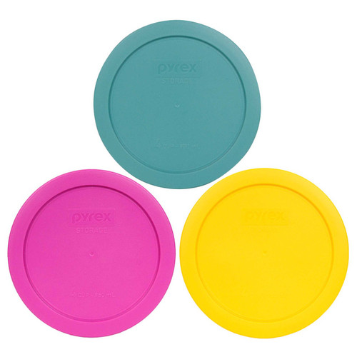 Pyrex 7201-PC 4 Cup (1) Light Green, (1) Pink and (1) Meyer Yellow Plastic Replacement Lid- 3 Pack