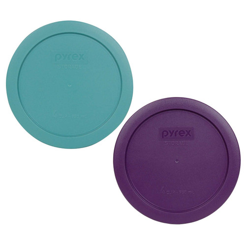 Pyrex 7201-PC (1) Light Green and (1) Purple 4 Cup Round Plastic Replacement Lid