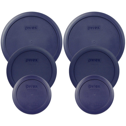 Pyrex (2) 7200-PC, (2) 7201-PC & (2) 7402-PC Blue Round Plastic Replacement Storage Lids, Made in USA