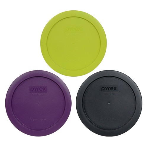 Pyrex 7201-PC Black, Purple, and Edamame Green 4-Cup Replacement Lids